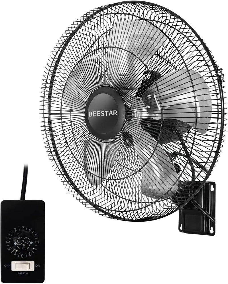 Beestar 18 inch High Velocity Wall Mount Fan Oscillating,Industrial Fan with 5 Speed Ventilation,90 Degree Horizontal Oscillation,Heavy Duty Metal Fan for Warehouse,Greenhouse and Basement - Image 1